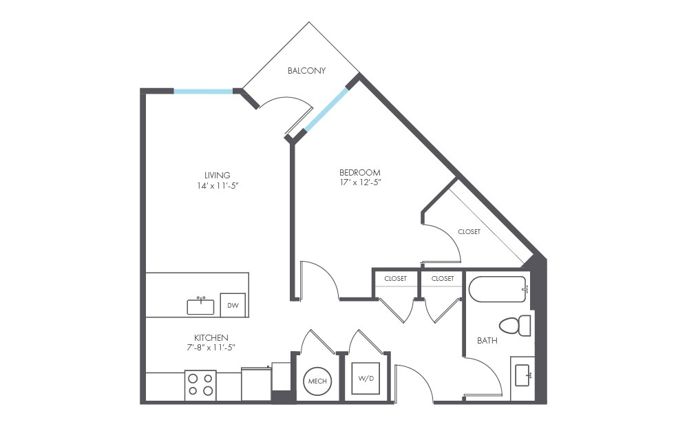 Artist - 1 bedroom floorplan layout with 1 bath and 702 square feet.