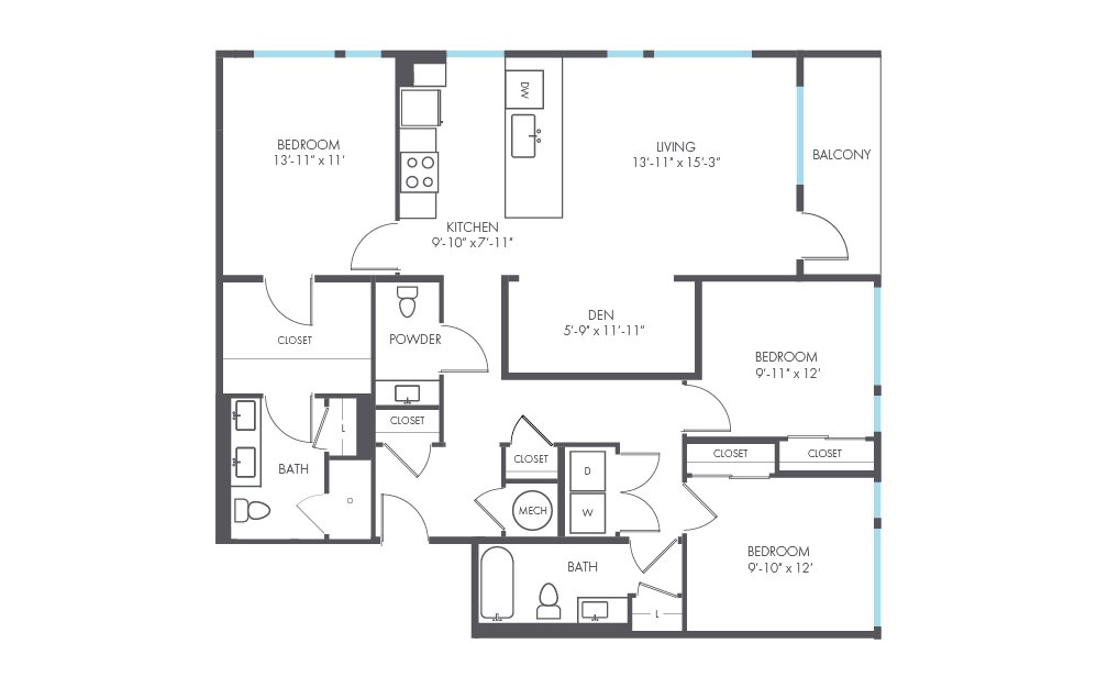 Impressionist - 3 bedroom floorplan layout with 2.5 baths and 1502 square feet.