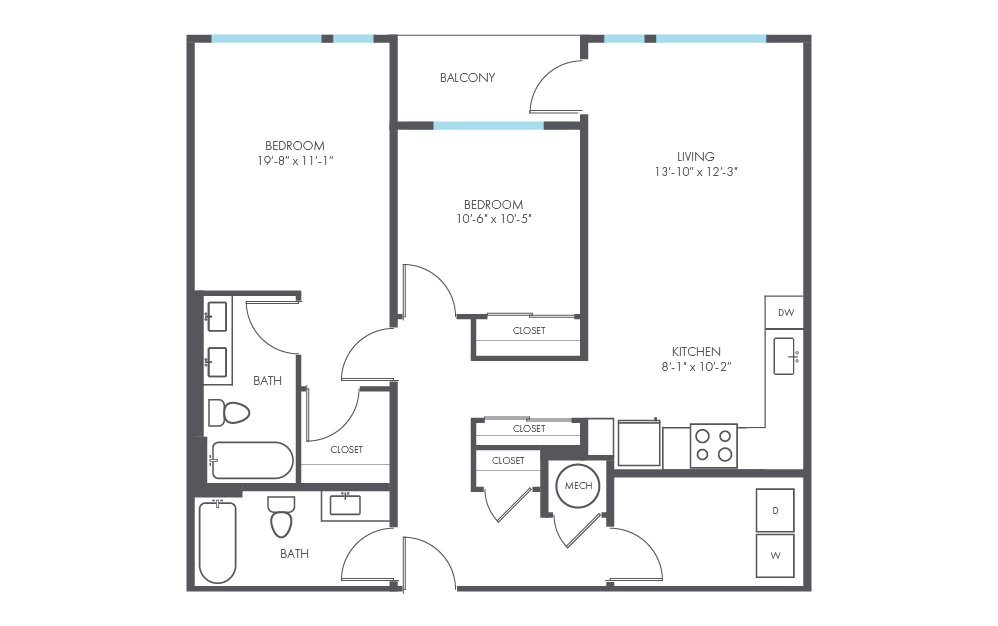 Palazzo - 2 bedroom floorplan layout with 2 baths and 1100 square feet.