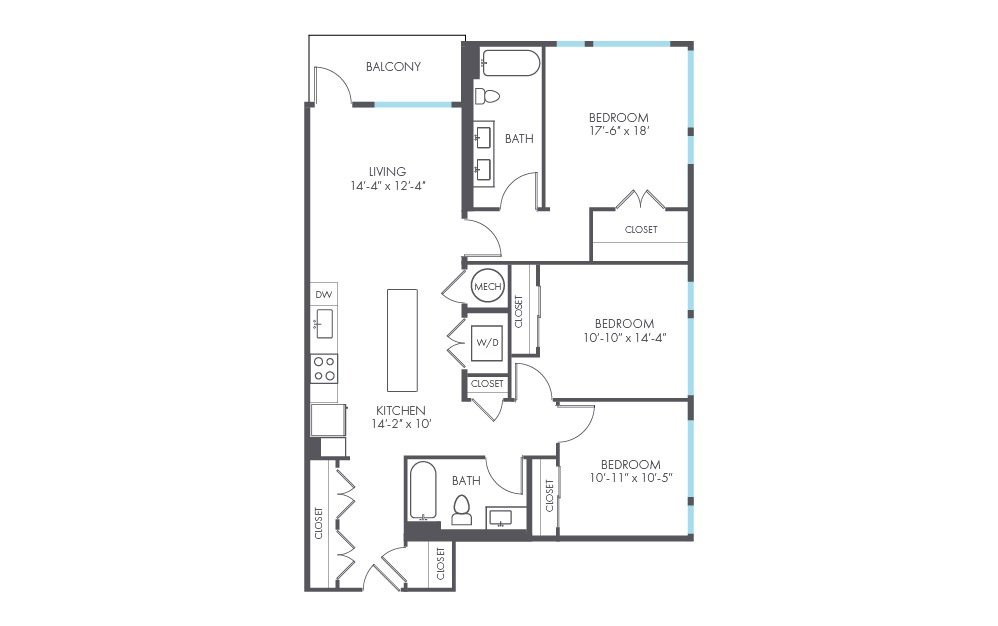 Pinstripe - 3 bedroom floorplan layout with 2 baths and 1319 square feet.