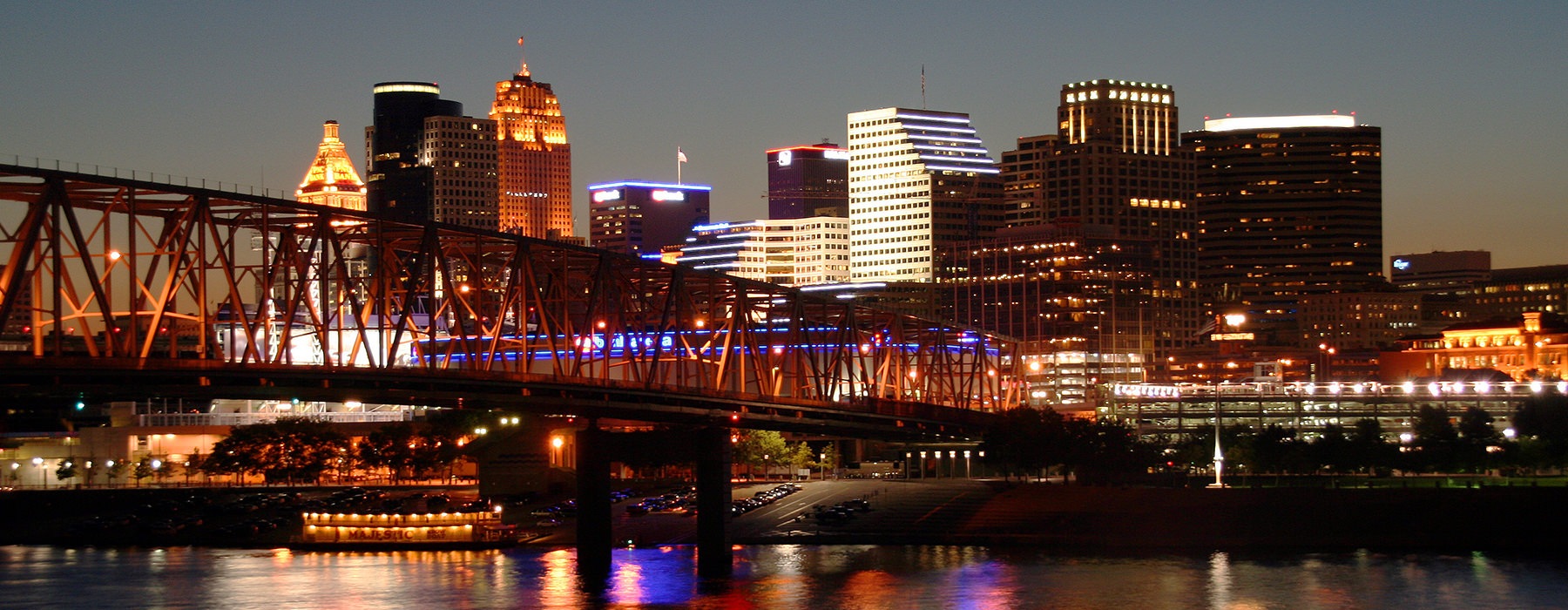 A nighttime landscape view of Cincinnati 